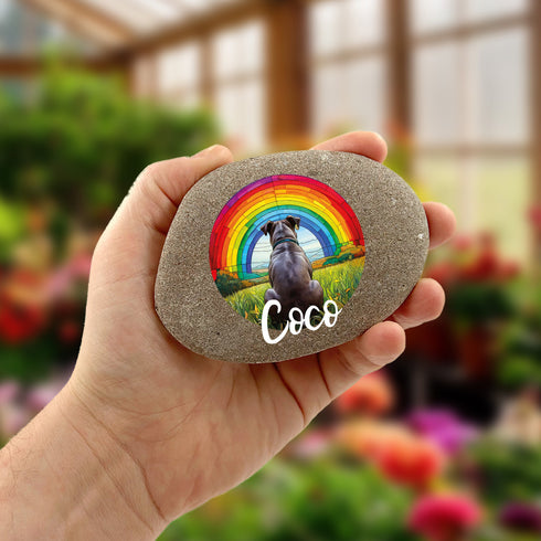 Rainbow Staffordshire Bull Terrier Grey Personalised Pebble